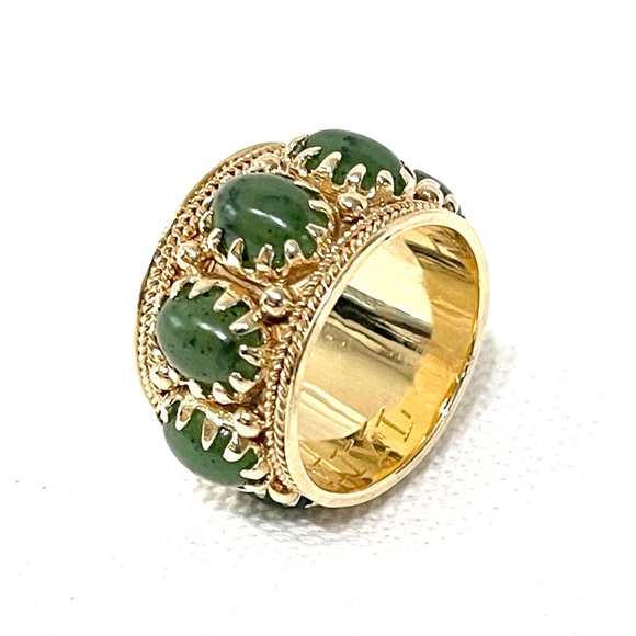 Antique Jade 14K Gold Milgrain Textured Wide Band Eternity Ring 11.08 Grams - Picture 3 of 16